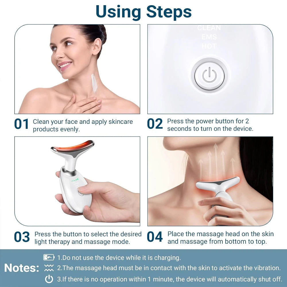 Neck & Face Massager – 3 Colour LED Therapy for Skin Rejuvenation & Sculpting | Double Chin Reducer