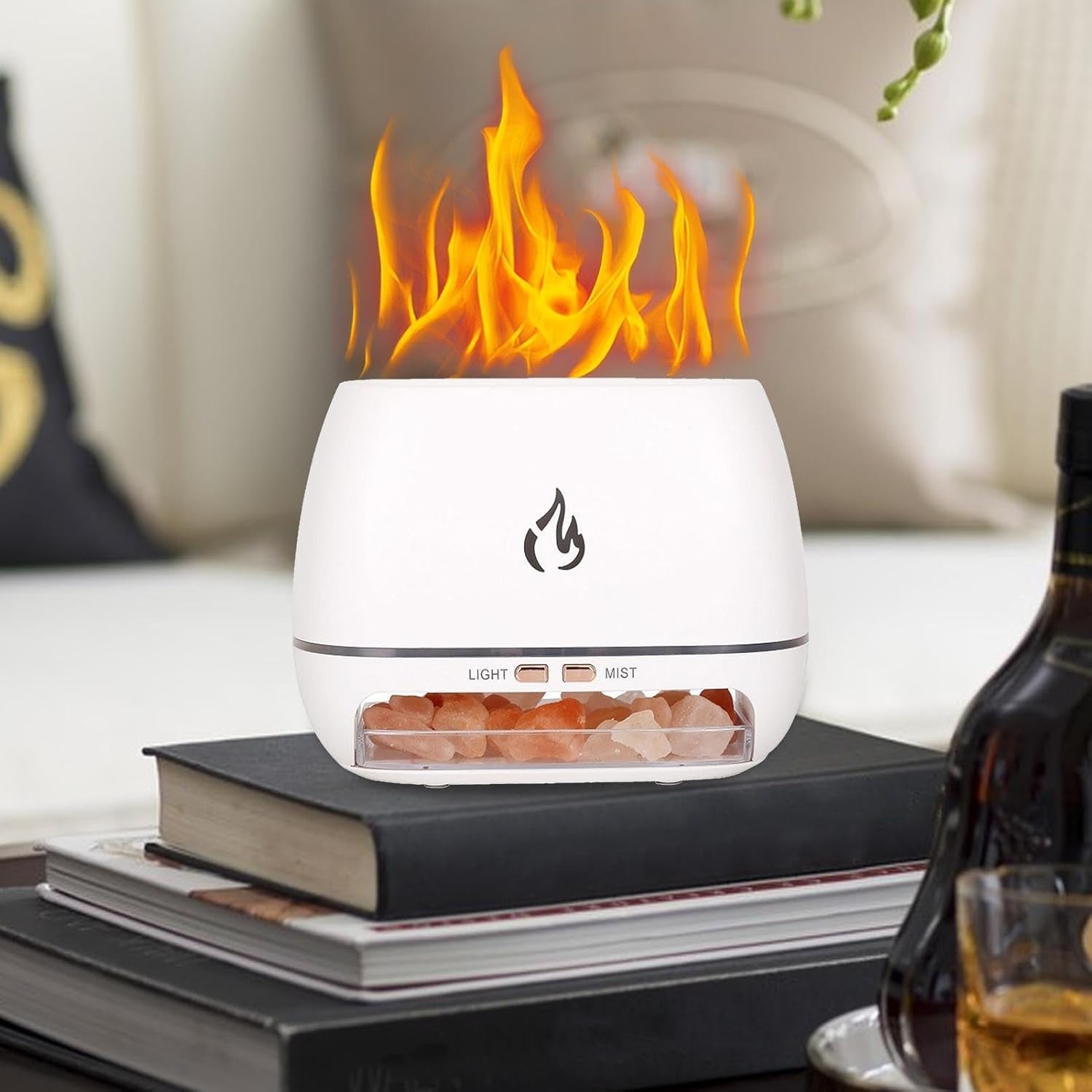 Salt Rock Scent Diffuser | Aromatherapy Diffuser Cool Mist Humidifier | Simulated Flame Diffuser | Personal Care Small Appliances & Accessories, Color White, Black, Yellow