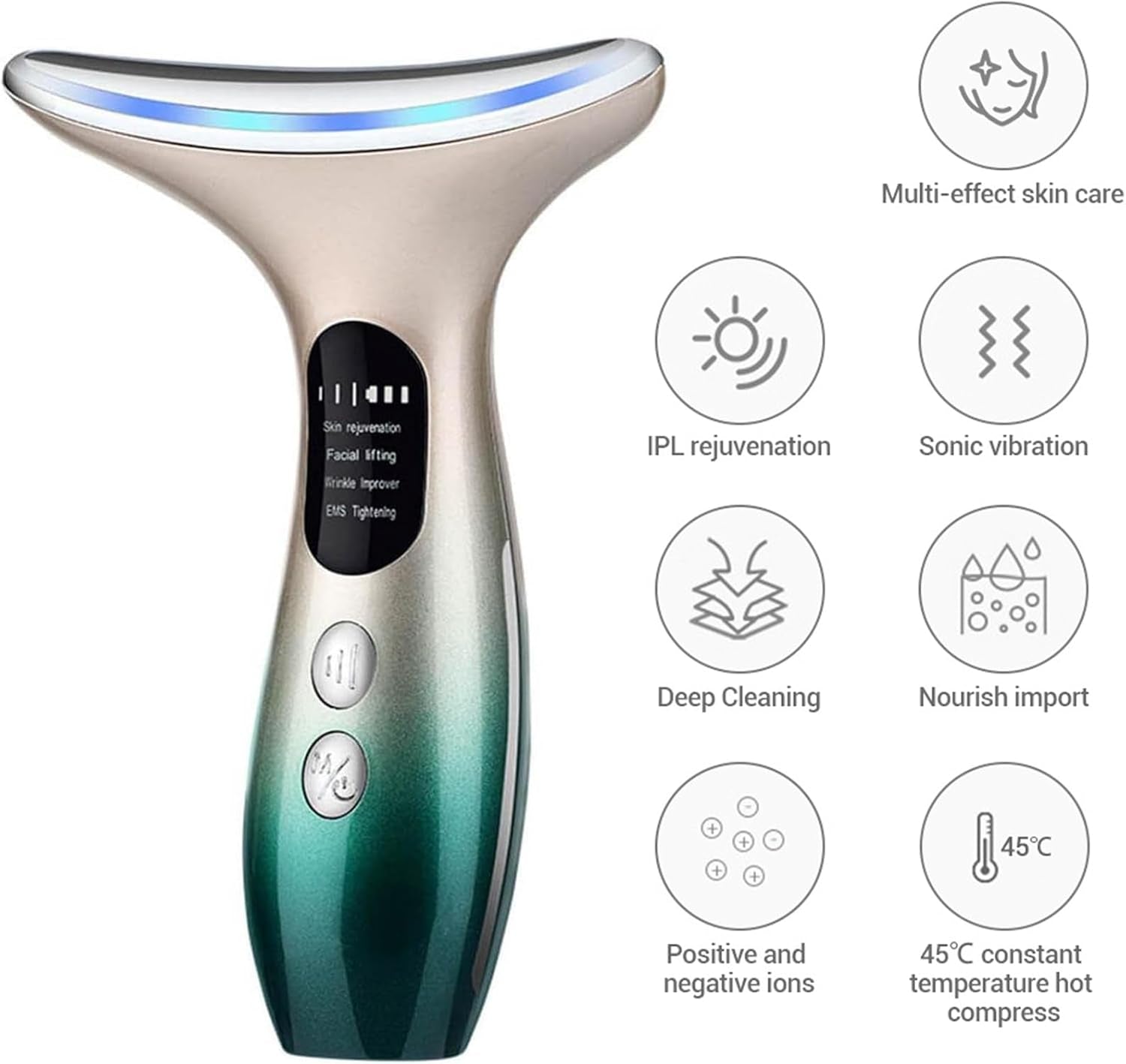 Face Massager 2025 New，Anti-Wrinkle Face Device，Portable Skin Tightening Beauty Toning Device with 45 ±5°C Heat and 4 Modes for Skintightening & Neck Lifting EMS Massage Face Toning Firming (Gradient)