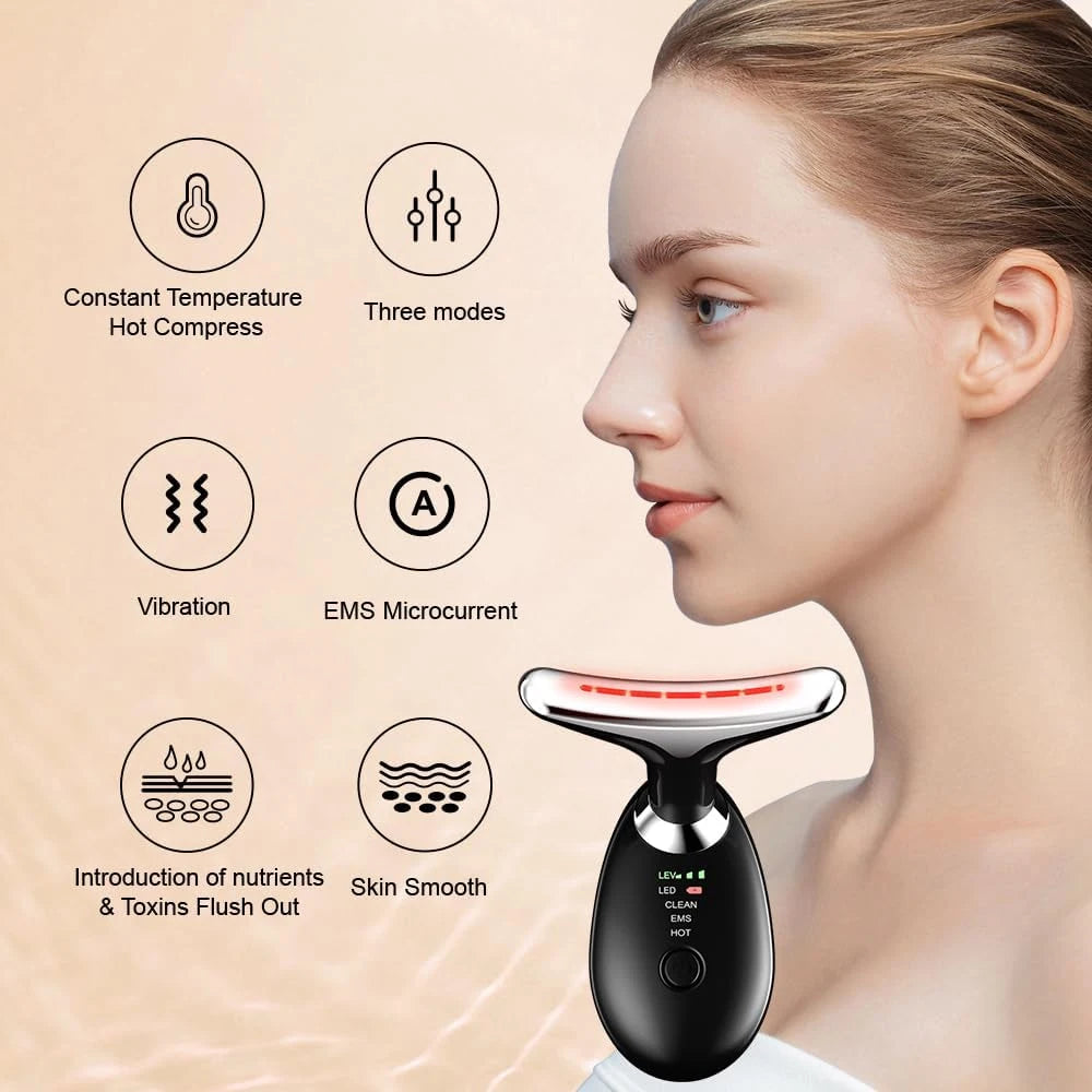 Neck & Face Massager – 3 Colour LED Therapy for Skin Rejuvenation & Sculpting | Double Chin Reducer