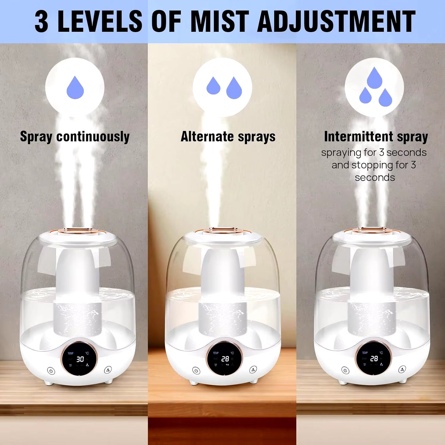 3L Humidifier for Bedroom, Essential Oil Diffuser Air Humidifier with 3 Modes 7 Color Changing Light for Home Office